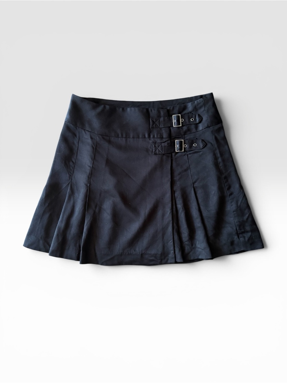 Jacob Black Pleated Mini Skirt Kilt with Buckles | Size Small